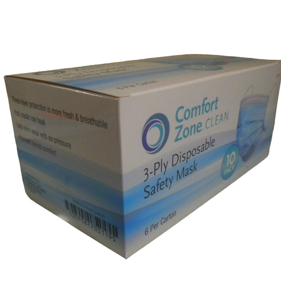 Comfort Zone Clean 60-PK Disposable Safety Mask (6 x 10-PKS) 3-Layer Protection - Picture 3 of 4
